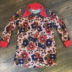 Floral and Polka Dot Button-Up Shirt vintage Renee